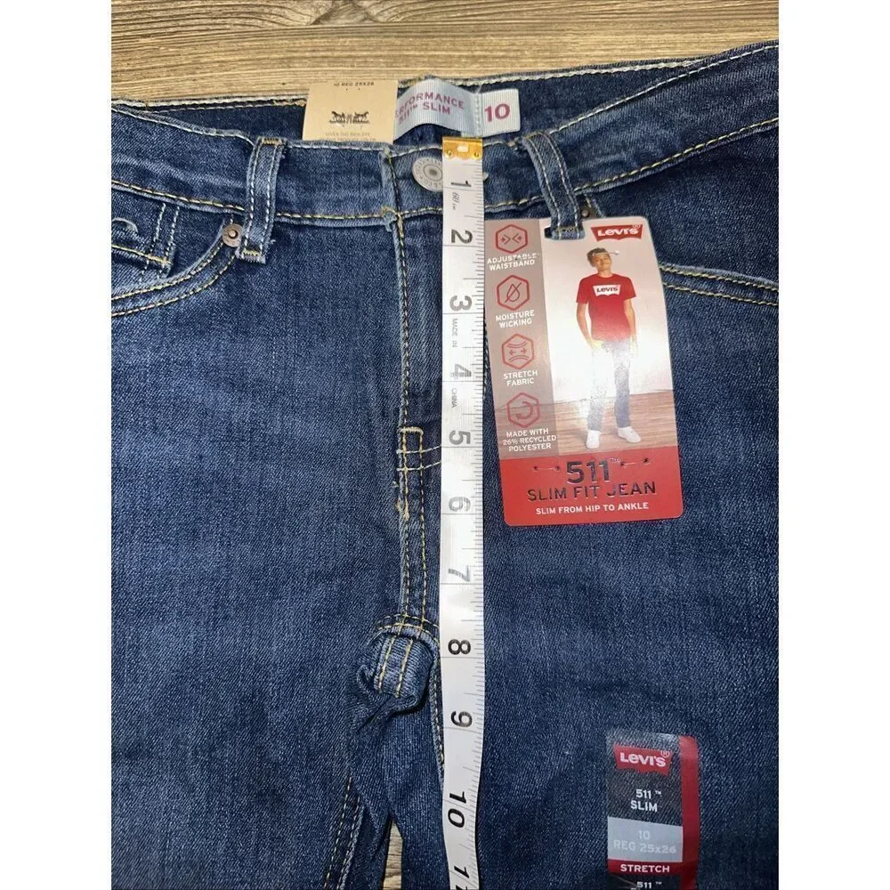 Levis 511 Slim Fit Stretch Jeans Boys 10 Reg ADJUSTABLE 25x26. NWT. E